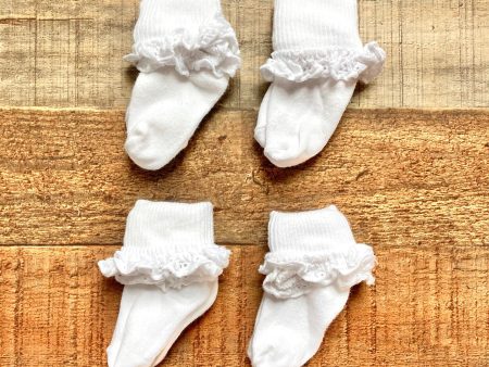 No Brand Four Sets of White Eyelet Trim Socks- Size ~NB (see notes) Hot on Sale