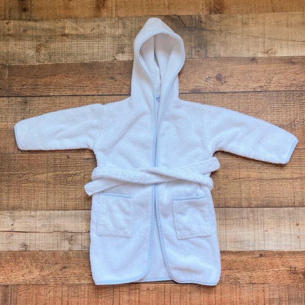 No Brand White with Blue Trim Hooded Bathrobe- Size 1-2Y For Cheap