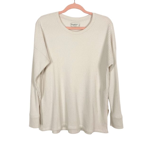 Abercrombie & Fitch Cream Cozy Waffle Knit Crew Top- Size L (sold out online) on Sale