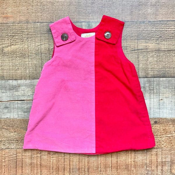 The Beaufort Bonnet Company Red Pink Corduroy Jumper Dress- Size 12-18M Hot on Sale