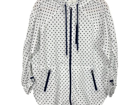 Lou & Grey Ivory Navy Polka Dot Drawstring Back and Cuffs Rain Jacket NWT- Size XS (see notes) Supply