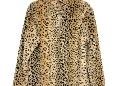 Pink Lily Tan Animal Print Faux Fur Quarter Zip Pullover- Size S For Discount