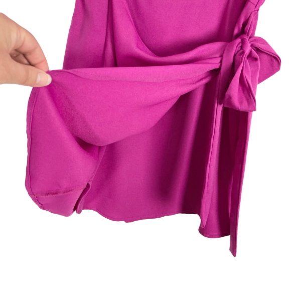 Shein Hot Pink Puff Sleeve Faux Wrap Dress- Size 4 Discount