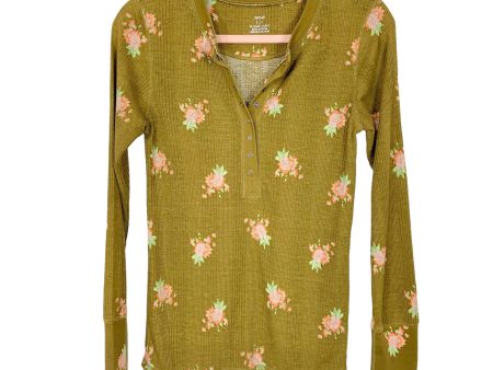 Aerie Olive Floral Thermal Snap Button Henley- Size S Hot on Sale