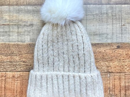 Akira Beige Knit Pom Beanie Hot on Sale