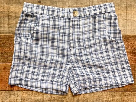 Little Paper Boat Navy White Plaid Linen Shorts- Size 5 Online now