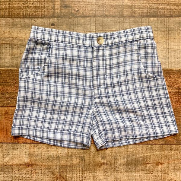 Little Paper Boat Navy White Plaid Linen Shorts- Size 5 Online now