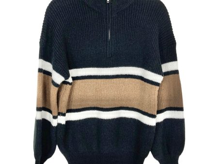 Goodnight Macaroon Black with White Camel Striped Quarter Zip Pullover NWT- Size S Cheap