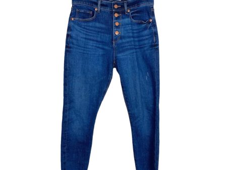 Loft Distressed Hem Button Fly High Waist Skinny Jeans- Size 27 4 (Inseam 23 ) For Sale