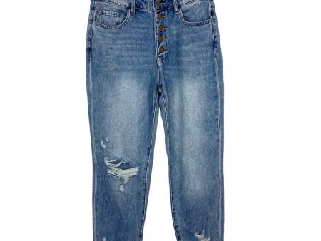 Pink Lily Distressed Raw Hem Button Fly Jeans- Size 7 (Inseam 25.5”) Fashion