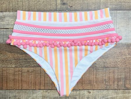 Tularosa Pink White Orange Striped Mesh Pom Pom Bikini Bottoms- Size S (we have matching top) Online Hot Sale