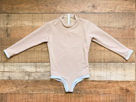 Lain Snow Kid s Tan Ribbed Zipper Back Rash Guard One  Piece- Size 6 7 (sold out online) For Discount