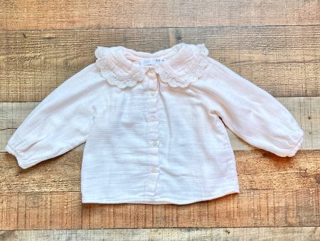 Zara Light Pink Lace Collar Button Front Top- Size 12-18M Sale