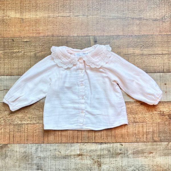 Zara Light Pink Lace Collar Button Front Top- Size 12-18M Sale