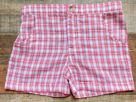 Little Paper Boat Red White Checkered Linen Shorts- Size 5 For Discount