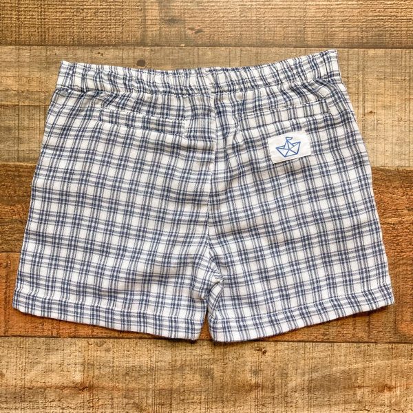 Little Paper Boat Navy White Plaid Linen Shorts- Size 5 Online now