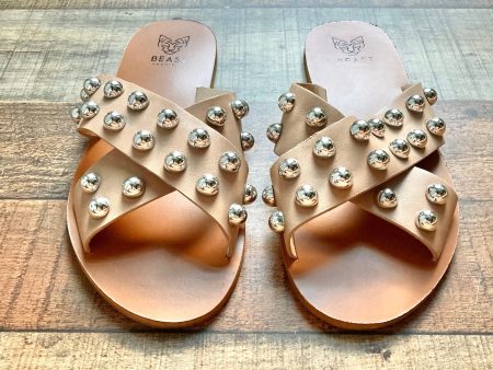 Beast Fashion Nude Studded Cross Strap Slide Sandals- Size 7 For Discount