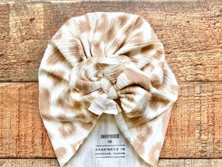 Bunny Knots Mocha Cream Animal Print Ribbed Knit Bow Headwrap- Size NB Cheap