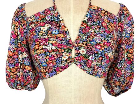 Wild Fable Floral Puffed Sleeve Keyhole Cropped Top with Neck Tie NWT- Size XS Discount