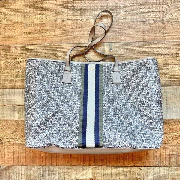 Tory Burch Gray Heron Gemini Link Coated Canvas Tote (sold out online) Online Hot Sale