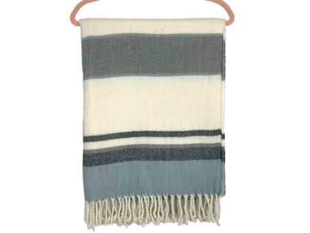 Abercrombie & Fitch Ivory Gray Light Blue Striped Fringe Scarf NWT For Sale