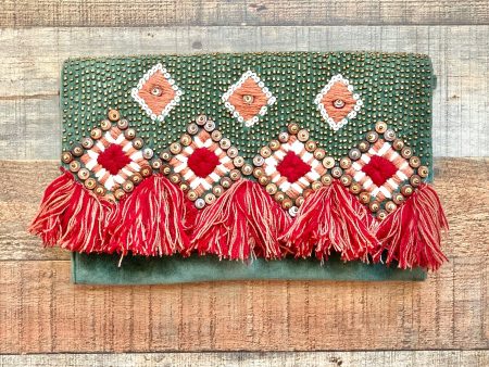 America & Beyond Beaded Fringe Clutch Online now