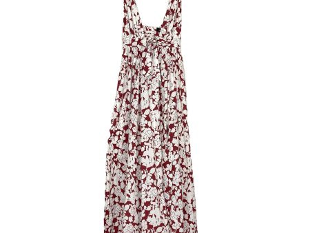 Aakaa Brown and White Floral Front Cutout Dress with Front Slit NWT- Size S Fashion