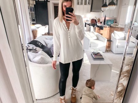 Abercrombie & Fitch White Cozy Oversized Boyfriend Henley- Size S (sold out online) For Cheap