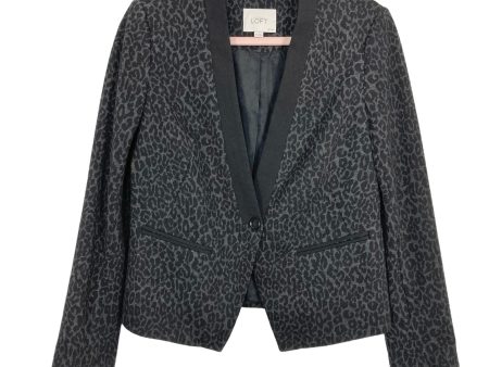 Ann Taylor Loft Black Gray Animal Print Blazer- Size 8P Online Hot Sale