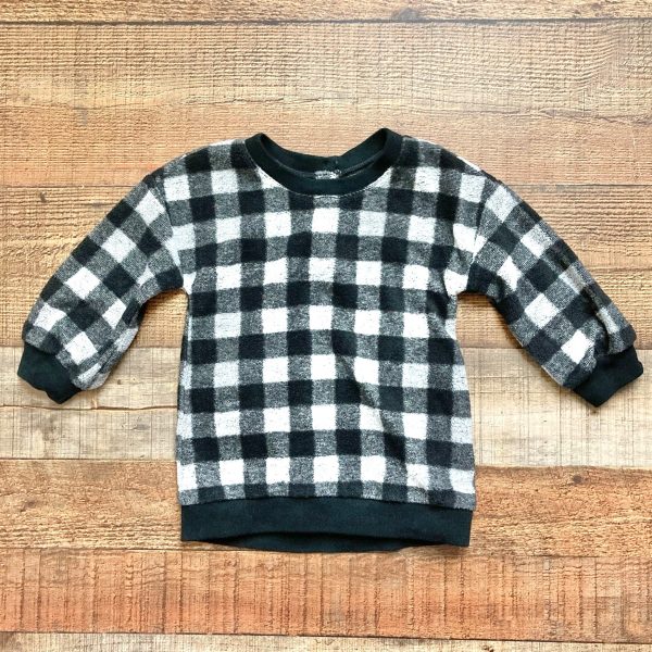 Baby Gap Black Gray Buffalo Plaid Fleece Sweatshirt- Size 18-24M Fashion