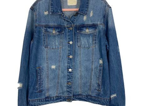 Judith March Dark Wash Distressed Mama Denim Jacket- Size M For Discount