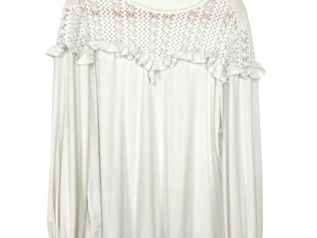 Amaryllis Off White Crochet Ruffled Chest Balloon Sleeve Top- Size XL Hot on Sale