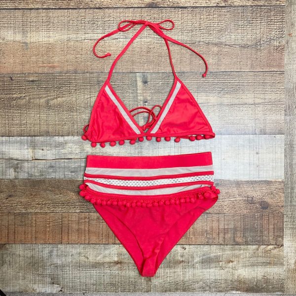 Tularosa Red Mesh Pom Pom Bikini Top- Size M (sold out online, we have matching bottoms) Online