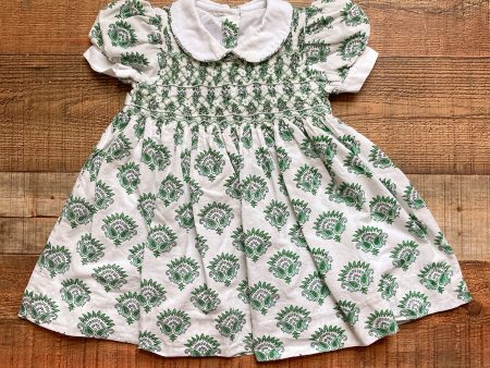 No Brand White with Green Paisley Print Smocked Dress- Size 2T Online