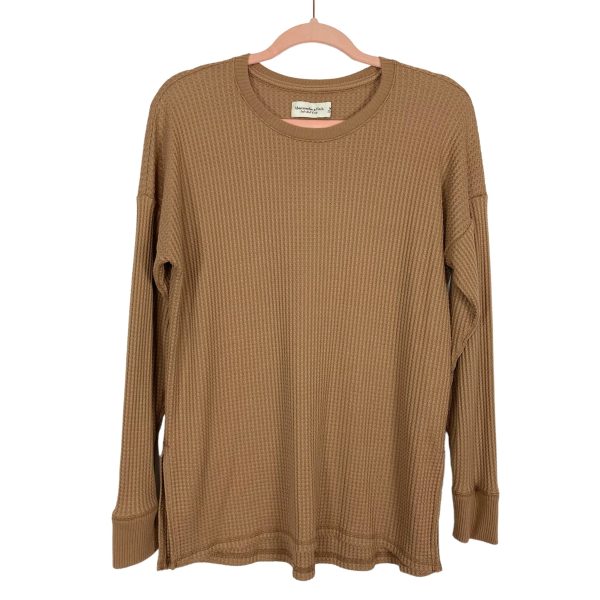 Abercrombie & Fitch Brown Cozy Waffle Knit Crew Top- Size M (sold out online) Discount