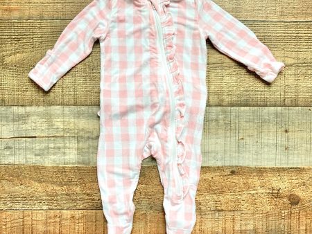 Angel Dear Pink and White Check Ruffle Zip Up Footie Outfit- Size 0-3M Online Hot Sale