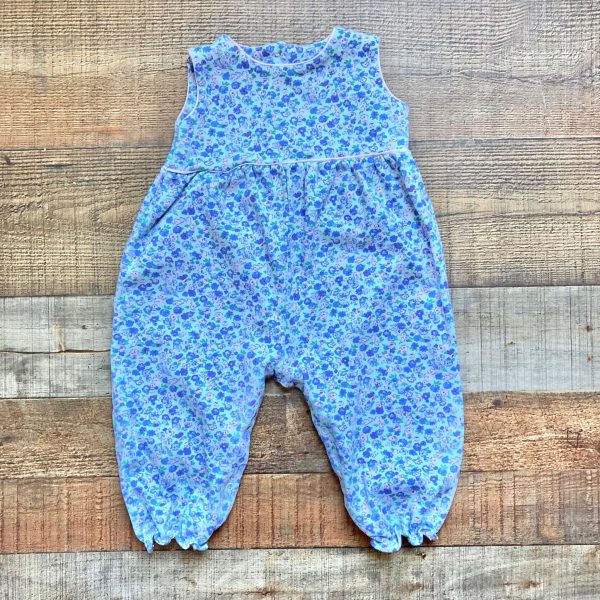 The Beaufort Bonnet Blue and Purple Floral Jumpsuit- Size 12-18M For Sale