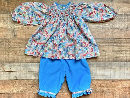 Petit Ami Smocked Floral Top with Blue Corduroy Pants Set- Size ~12-18M (sold as set, see notes) Online Sale