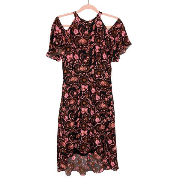 A.L.C. Black Silk Floral Cold Shoulder Exposed Back Hi Low Dress- Size 2 Online Hot Sale