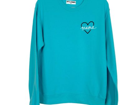 BFFS & Babes Aqua Embroidered Mama and Heart Cuff Sweatshirt NWT- Size S Supply