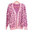 Angashion Pink Animal Print Sweater Cardigan- Size S For Sale