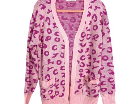 Angashion Pink Animal Print Sweater Cardigan- Size S For Sale