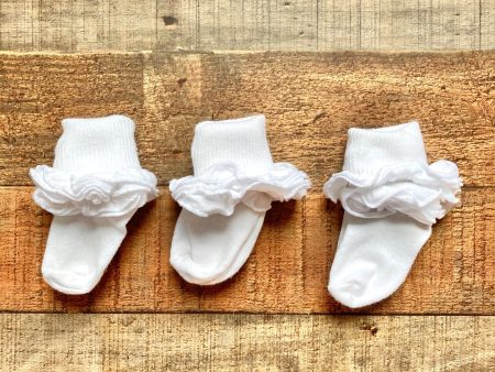 No Brand Three Sets of White Ruffle Socks- Size ~0-3M (see notes) Fashion