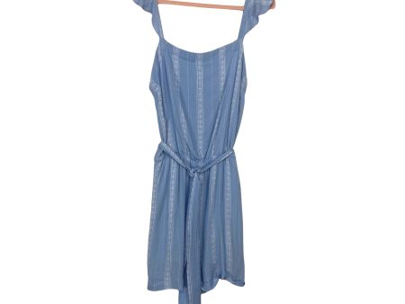 Amaryllis Blue with White Print Stripes and Belted Romper- Size XL Supply