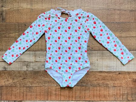 The Oaks Strawberry Print Rash Guard Exposed Ruffle Back One Piece- Size 4 (see notes) Sale