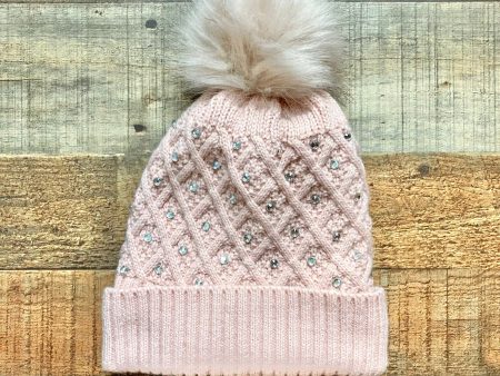 Eyefull Blush with Faux Crystals Fleece Lined Knit Pom Beanie Sale