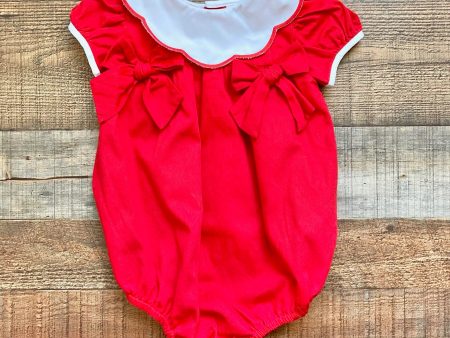 Sophie & Lucas Red Bow Scalloped Collar Romper- Size 18M Online now