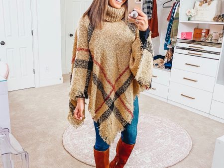 Pink Lily Tan Plaid Stay Classy Poncho (sold out online) For Cheap