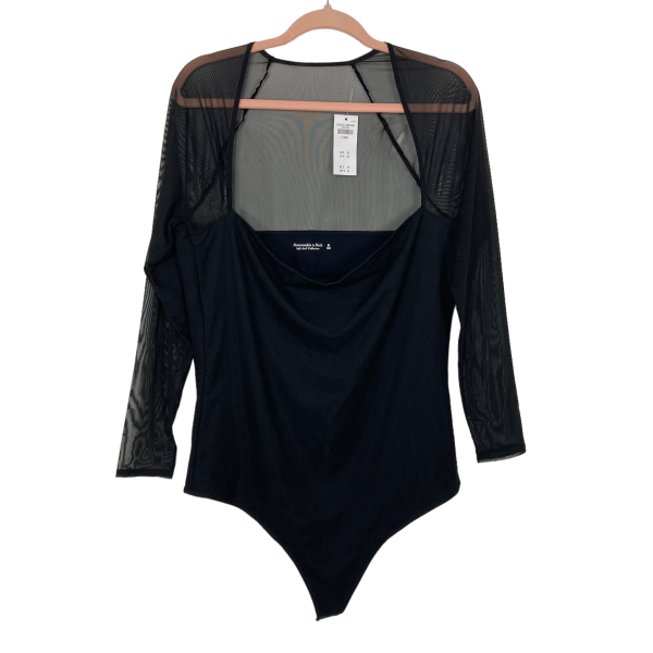 Abercrombie & Fitch Black Mesh Squareneck Bodysuit NWT- Size XL (sold out online) Hot on Sale