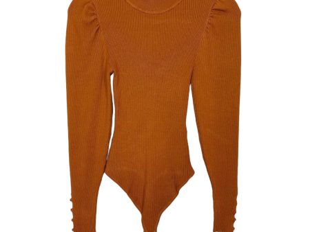 Abercrombie & Fitch Brown Ribbed Puff Sleeve Button Detail Cuff Bodysuit NWT- Size S on Sale